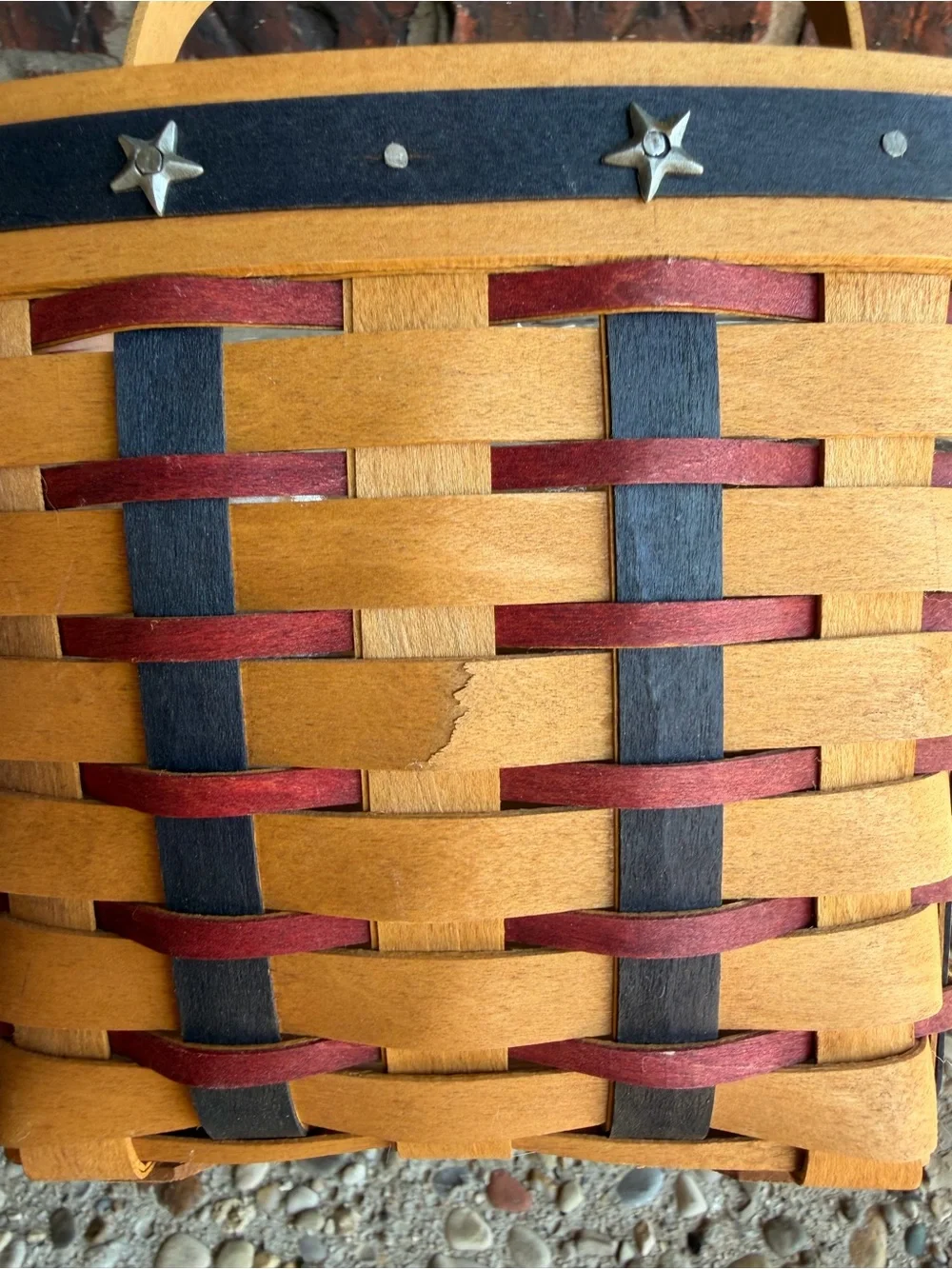 Longaberger Patriotic Basket Red White Blue Star Swing Handle Liner